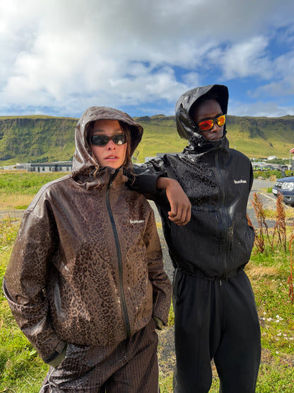 Water Reactive Cheetah Rain Jacket - Brown