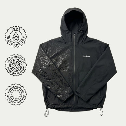 Water Reactive Cheetah Rain Jacket - Black