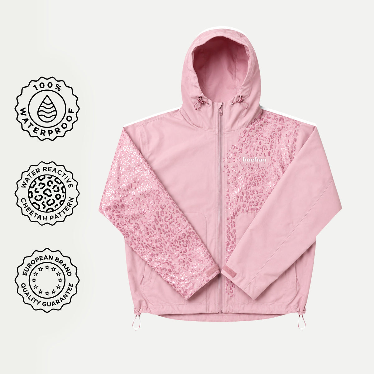 Water Reactive Cheetah Rain Jacket - Pink