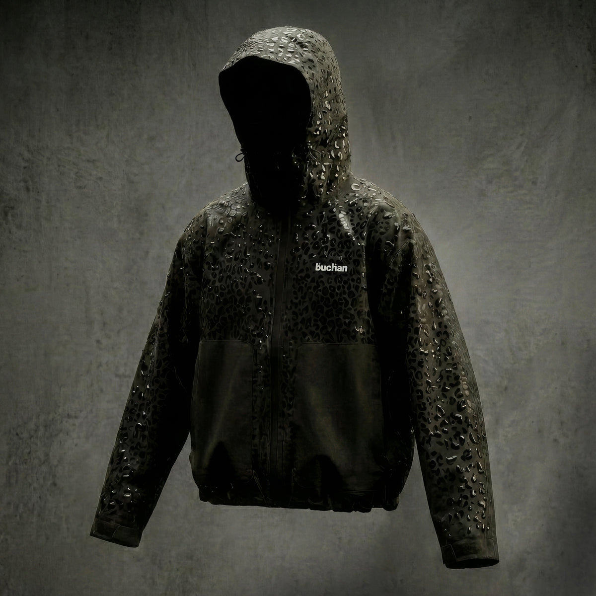 Water Reactive Cheetah Rain Jacket - Black