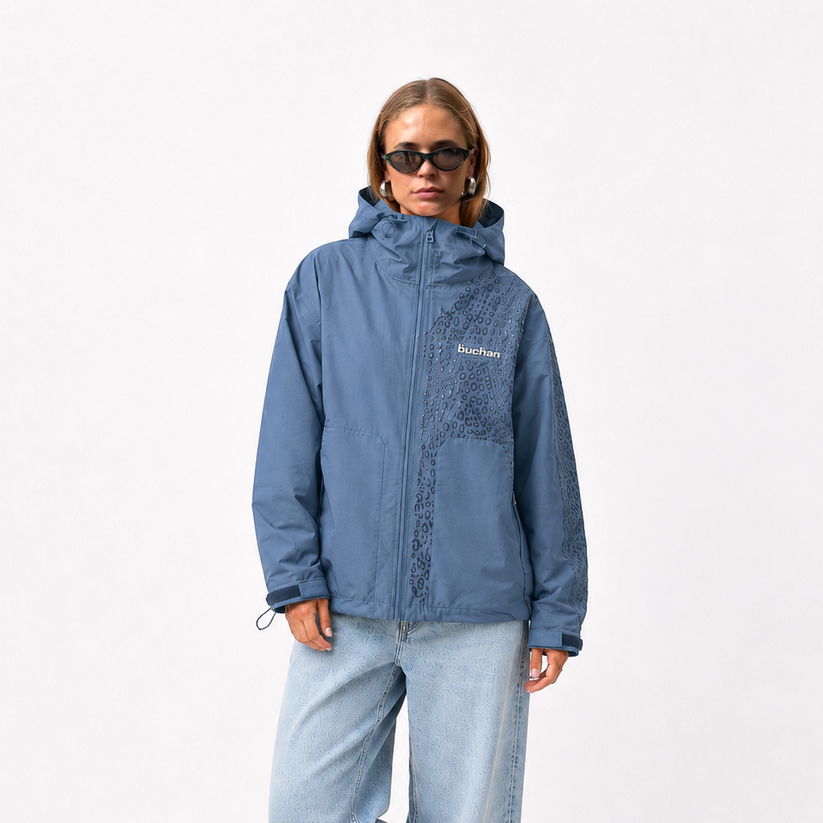 Wasserreaktive Geparden-Regenjacke – Blau