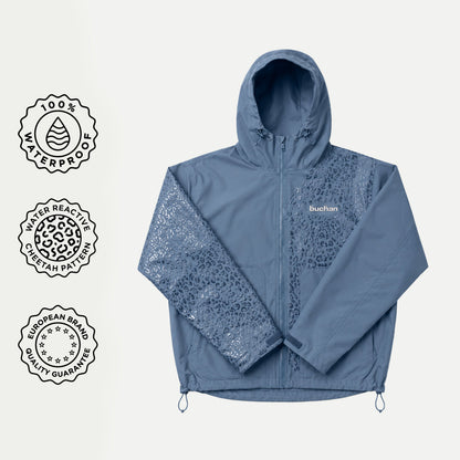 Wasserreaktive Geparden-Regenjacke – Blau